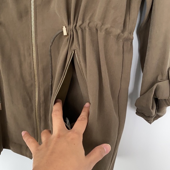 Zara Khaki Olive Green Lightweight Jacket with Adjustable Sleeves and Waist - Picture 6 of 12